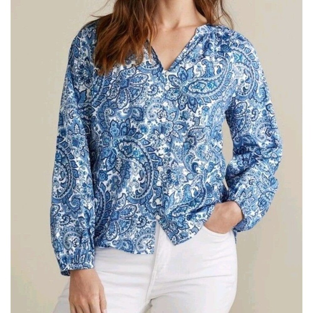 Soft Surroundings Top 1X Celia Blue Top Floral Paisley Bloomcore Career Office